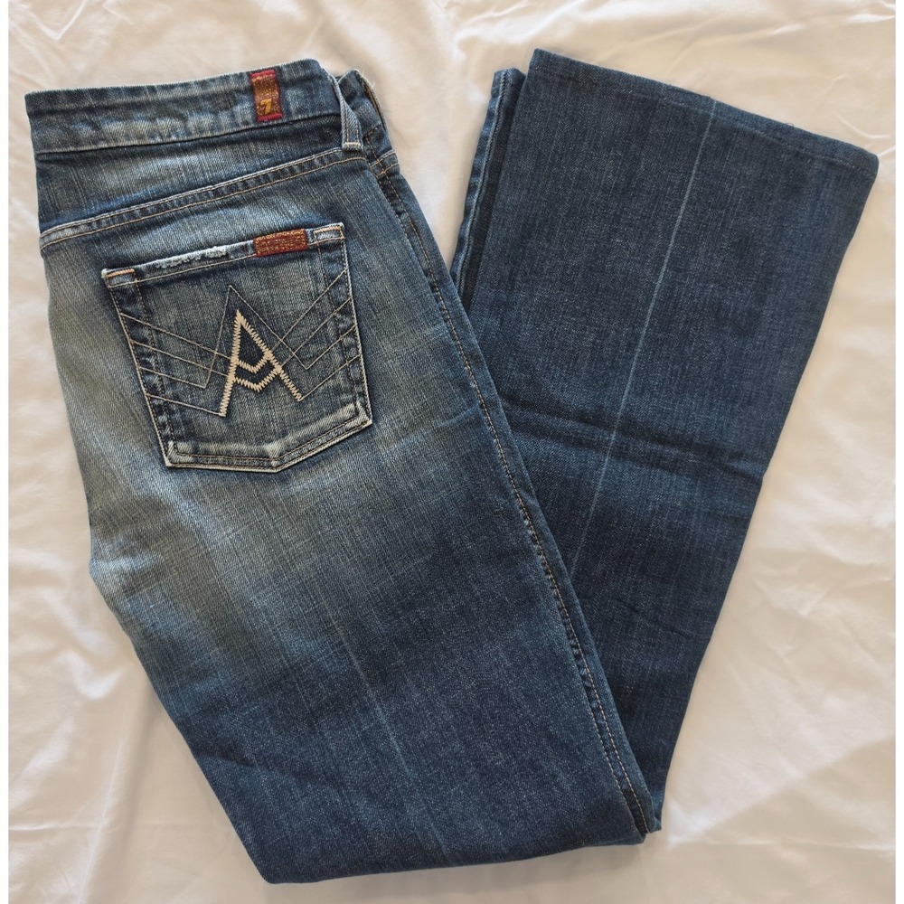 7 For All Mankind A Pocket Jeans Womens 30 Bootcut Low Rise Y2K Blue USA Made